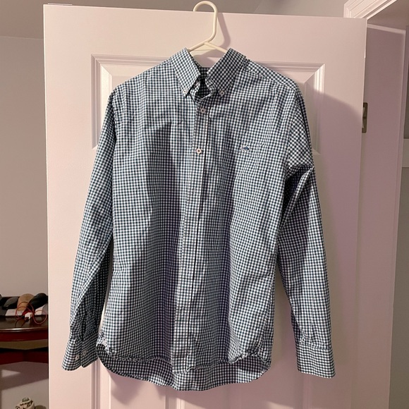 Medium Fish Hippie button down. White/turquoise - Picture 1 of 3